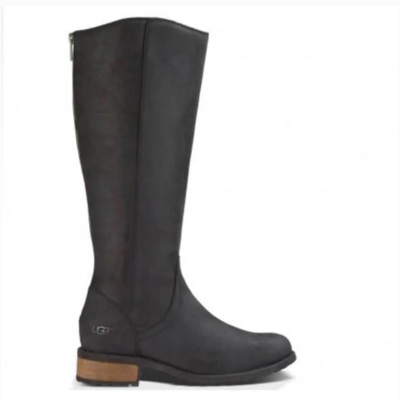 UGG {6.5} Boots Seldon Tall Black Leather Riding Boot Rear Zipper